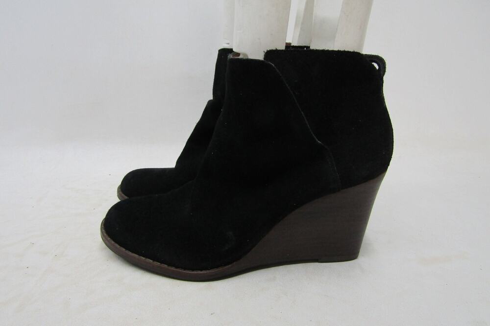 Lucky Brand Womens Size 8 M Black Suede Wedge Ankle Fashion Boots Bootie